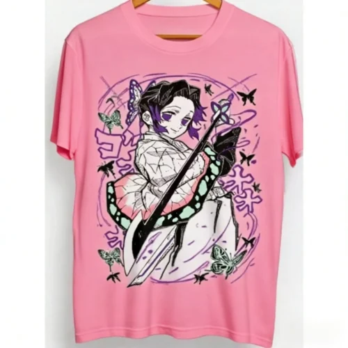 kf-S0393409bc3634c68b54099fff0f150f5e Shinobu Kocho-Camiseta de algodón puro para verano, camisa holgada informal americana con estampado de Anime, camisa de manga corta para padres e hijos, 2026