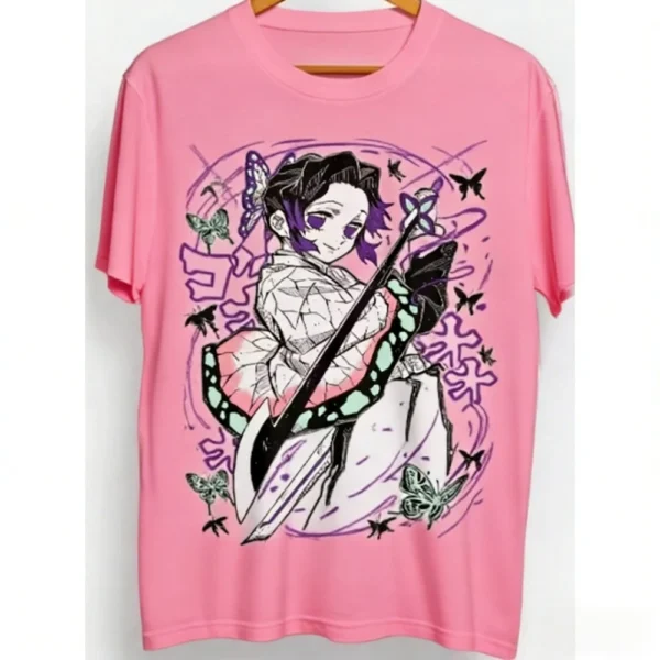 kf-S0393409bc3634c68b54099fff0f150f5e Shinobu Kocho-Camiseta de algodón puro para verano, camisa holgada informal americana con estampado de Anime, camisa de manga corta para padres e hijos, 2026