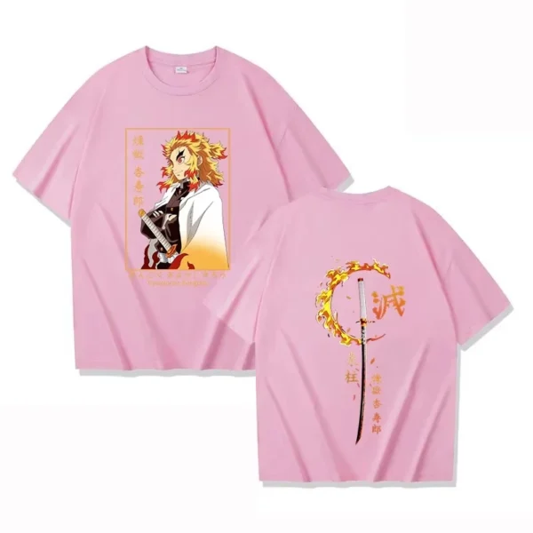 Camiseta de Algodón Puro Demon Slayer Kyojuro Rengoku 2026, Nueva Camiseta con Estampado de Anime, Holgada, Informal, para Padres e Hijos, de Manga Corta