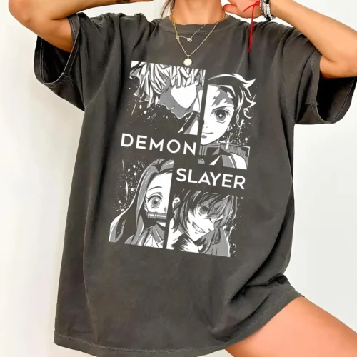 kf-S36347330b0a04d6480f099cc01393954p Camiseta Demon Slayer 2026, Diseño Gráfico de Anime con Tanjiro, Nezuko, Zenitsu e Inosuke, Camiseta Kimetsu No Yaiba