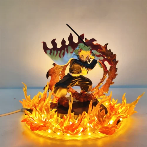 kf-S5904d9fadd494f769ff91eae4b72fb748 Demon Slayer Anime Rengoku Kyoujurou lámpara Led bombilla modelo de figuras de acción figura y Base y lámpara DIY juguetes de decoración