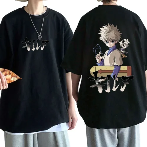 kf-S90166478b86748c5aaea613d9be0b8765 Camiseta de Anime Hunter X Hunter Killua Zoldyck para hombre y mujer, ropa de moda , camiseta de manga corta de algodón de gran tamaño, ropa de calle