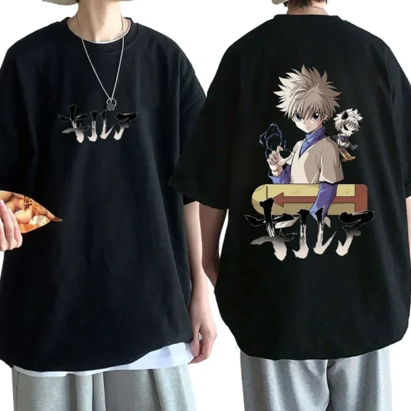 Camiseta de Anime Hunter X Hunter Killua Zoldyck para hombre y mujer, ropa de moda , camiseta de manga corta de algodón de gran tamaño, ropa de calle
