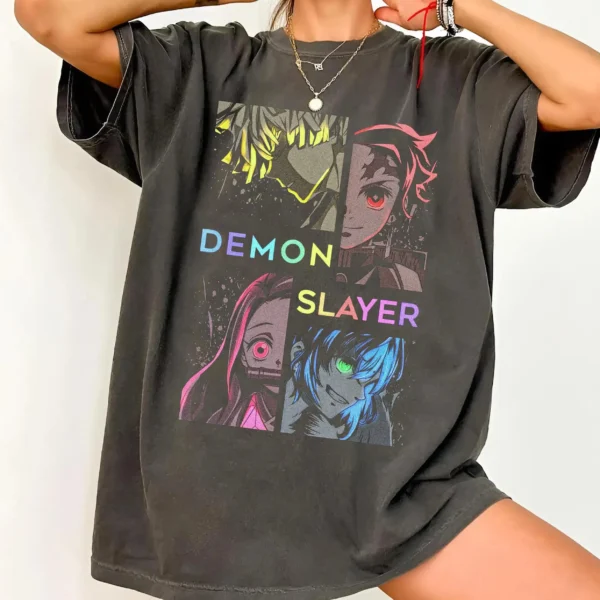 Camiseta Demon Slayer 2026, Diseño Gráfico de Anime con Tanjiro, Nezuko, Zenitsu e Inosuke, Camiseta Kimetsu No Yaiba