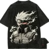 Camiseta Kakashi Hatake con Diseño de Ojo Sharingan, Estilo Vintage, Lavado Ácido, Streetwear, Oversize, Retro, Gráfico de Anime, Algodón, para Hombre
