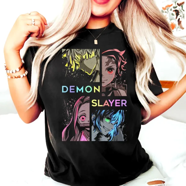 Camiseta Demon Slayer 2026, Diseño Gráfico de Anime con Tanjiro, Nezuko, Zenitsu e Inosuke, Camiseta Kimetsu No Yaiba