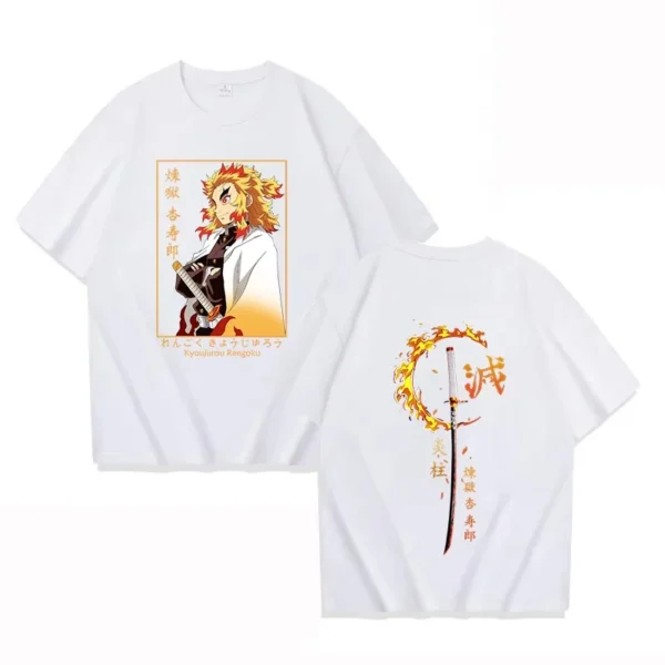 Camiseta de Algodón Puro Demon Slayer Kyojuro Rengoku 2026, Nueva Camiseta con Estampado de Anime, Holgada, Informal, para Padres e Hijos, de Manga Corta