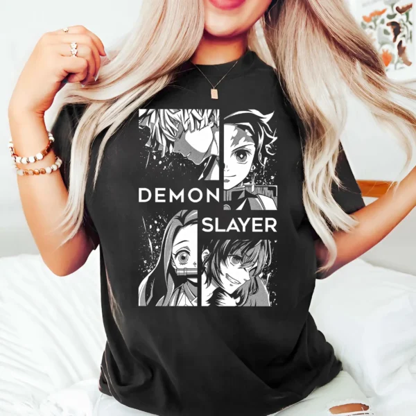 Camiseta Demon Slayer 2026, Diseño Gráfico de Anime con Tanjiro, Nezuko, Zenitsu e Inosuke, Camiseta Kimetsu No Yaiba